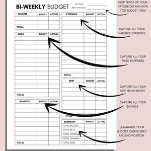 BI WEEKLY Budget Overview Template Printable Paycheck Budget Printable
