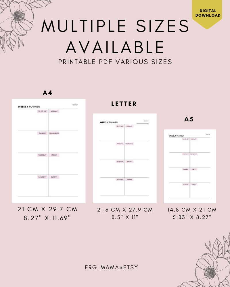 Weekly Planner Printable: Undated A4 A5 US Letter (PDF Download) - Etsy