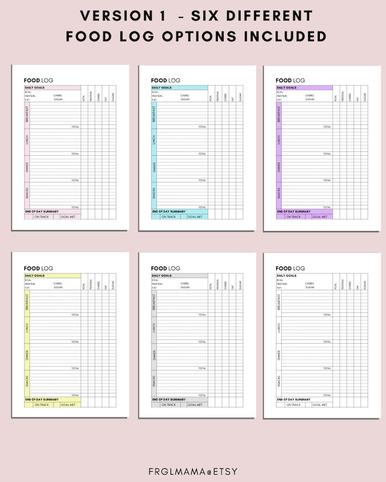 Daily Food Log &amp; Macro Quick Reference Printable Planner - Etsy