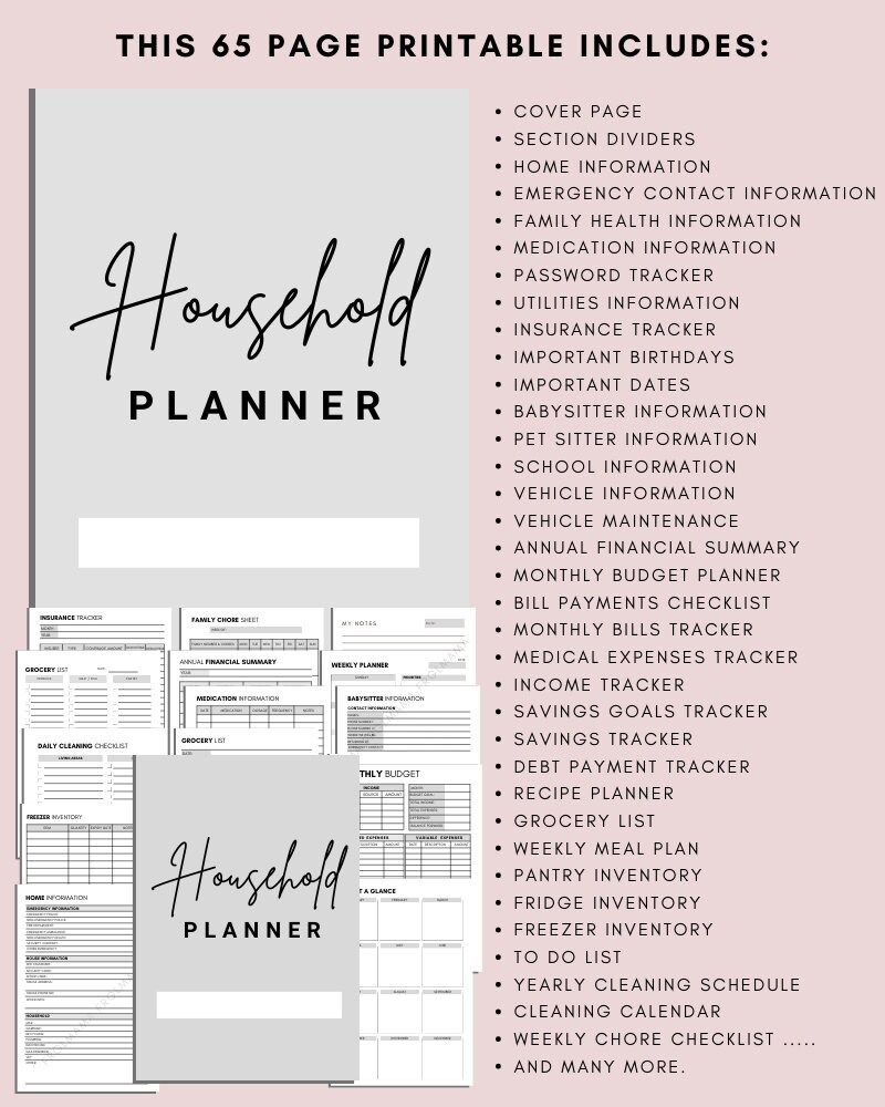 Minimalist Household Planner Printable: Budget, Meal, Cleaning, Life ...