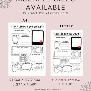 All About My Nana Printable, Mother's Day Fill in the Blank Printable ...