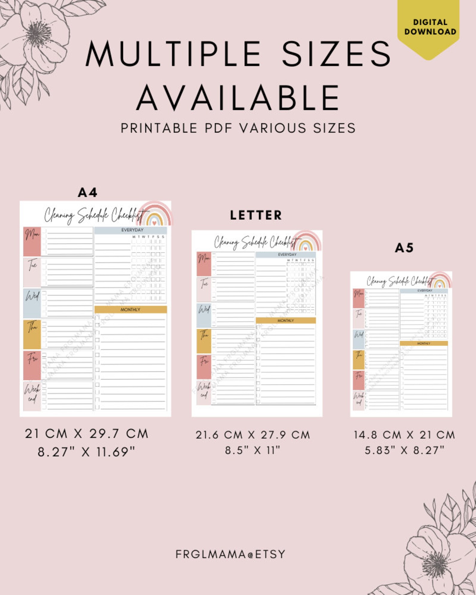 Weekly Cleaning Schedule Printable: Rainbow Style Checklist (A4 A5 PDF ...