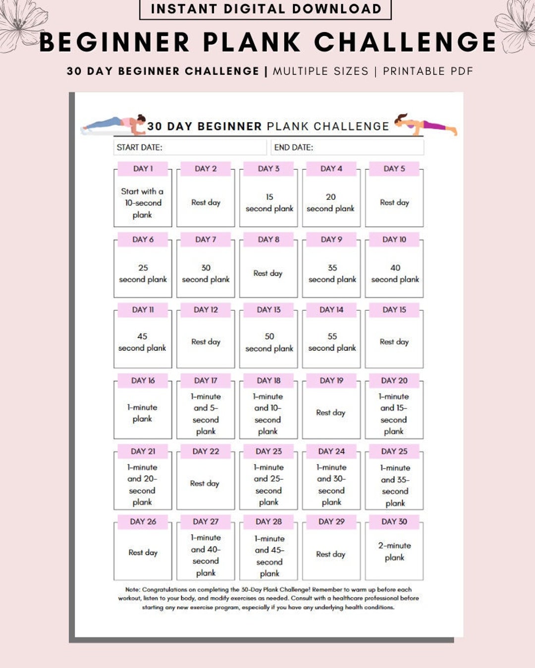 Plank challenge printable hotsell