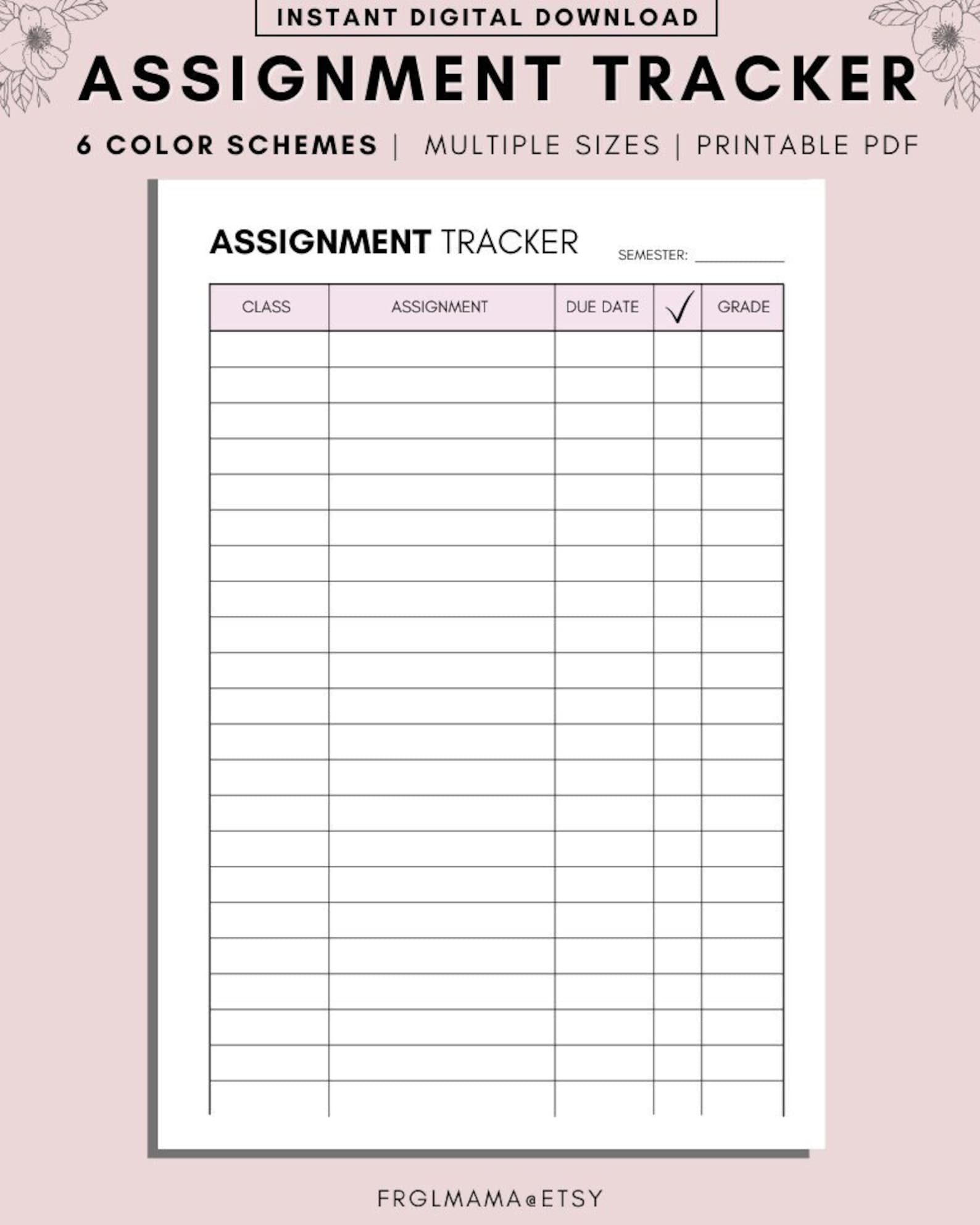 Assignment Tracker Printable: Homework & Assessment List (PDF) - Etsy