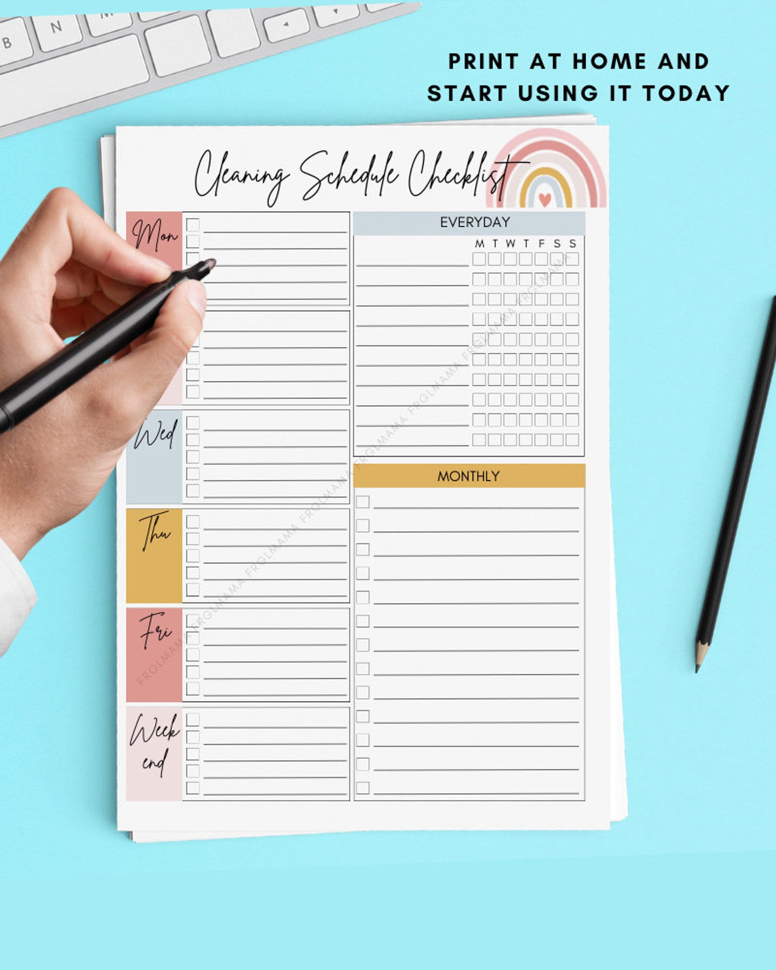 Weekly Cleaning Schedule Printable: Rainbow Style Checklist (A4 A5 PDF ...
