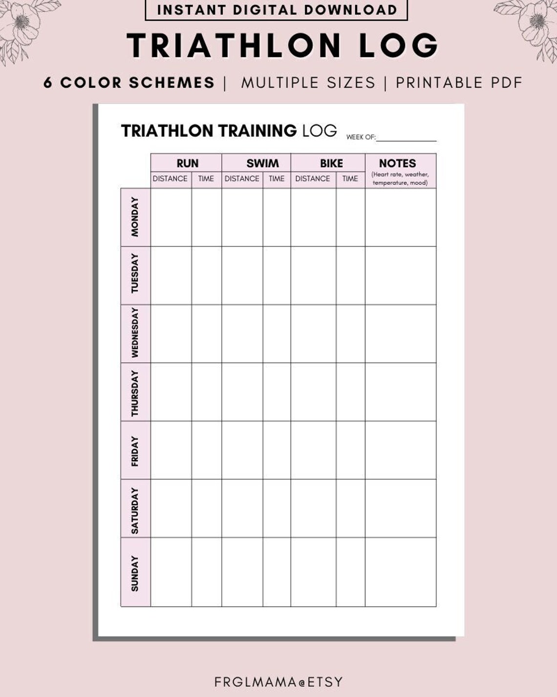 Triathlon Tracker Triathlon Log Printable Workout Planner Etsy UK
