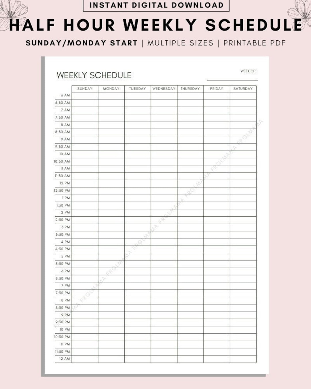 Daily Schedule Printable 6am