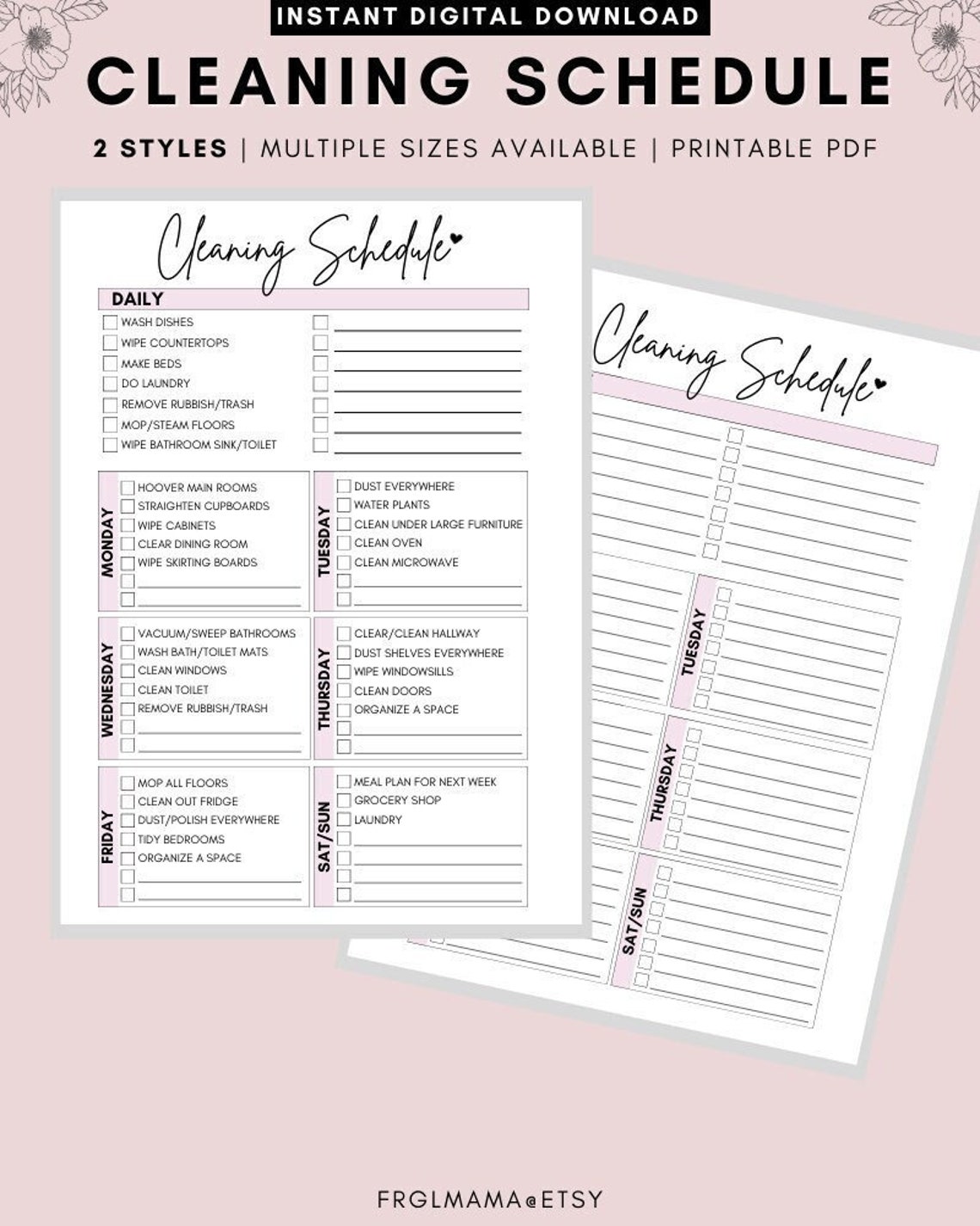 Printable Weekly Cleaning Schedule: Checklist Planner (A4 A5 PDF) - Etsy UK