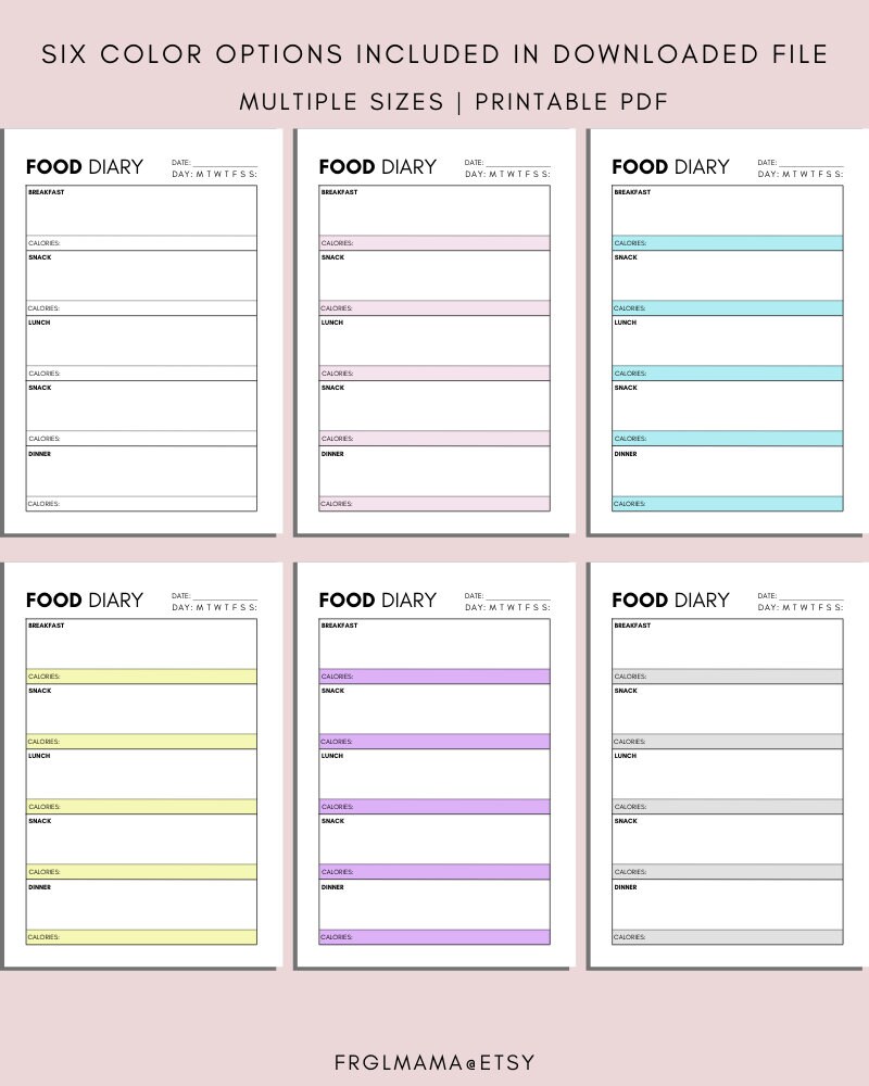 Daily Food Diary Printable Minimalist Daily Calorie Tracker | Etsy