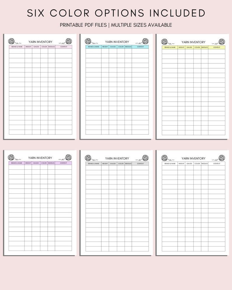 Yarn Inventory Yarn Inventory Tracker Printable: Knit & Crochet Supplies (PDF) - Etsy