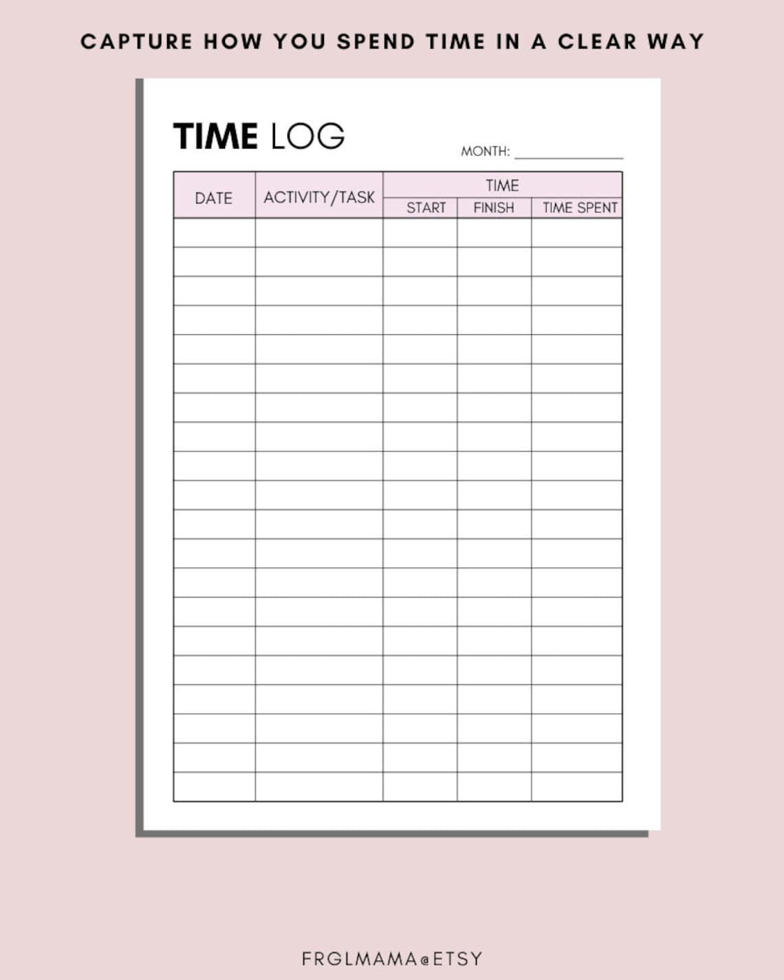 Working Time Log Time in and Out Timesheet Tracker Time | Etsy