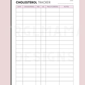 Cholesterol Tracker Printable: Daily Health Log (digital Download) - Etsy