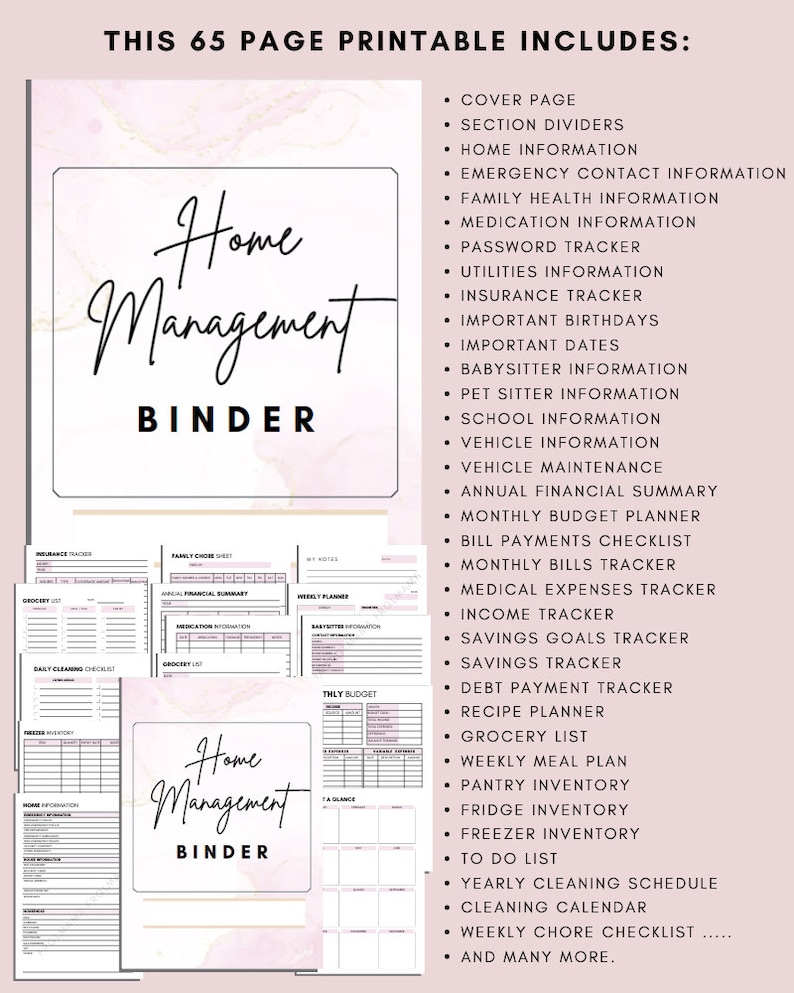 Household Binder Printable: Home Management Planner (A4 A5 Letter ...