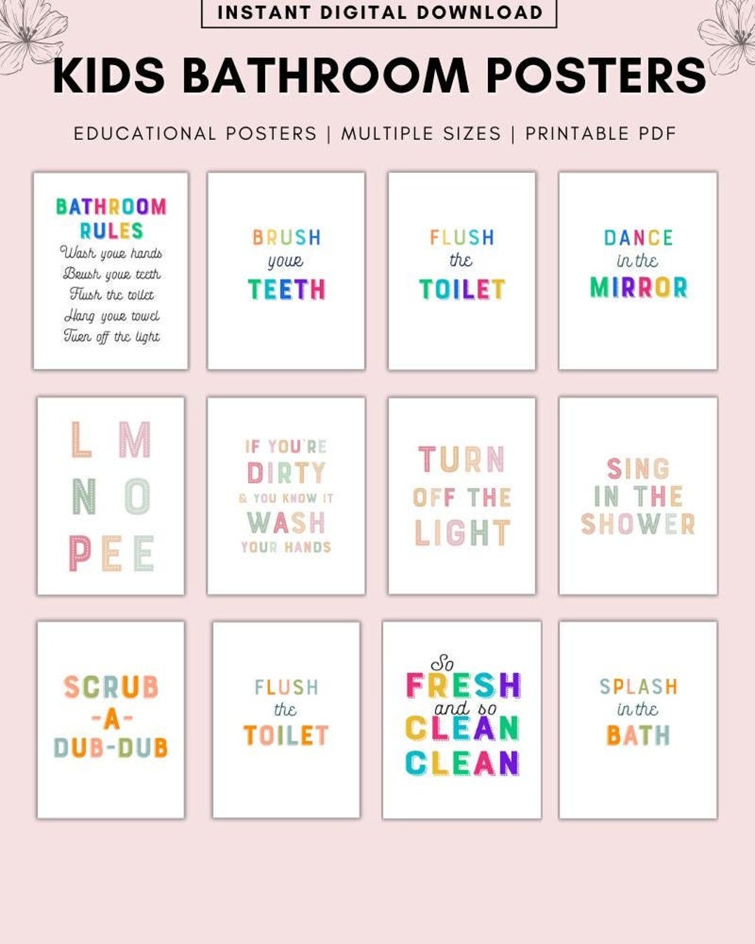 Kids Bathroom Rules Poster: Educational Wall Art (digital Download