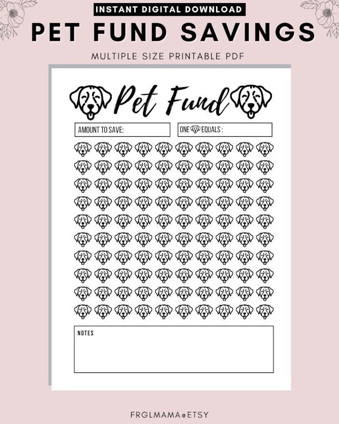 Pet Fund Savings Tracker, Saving for Cat, Savings Tracker, Money Saving