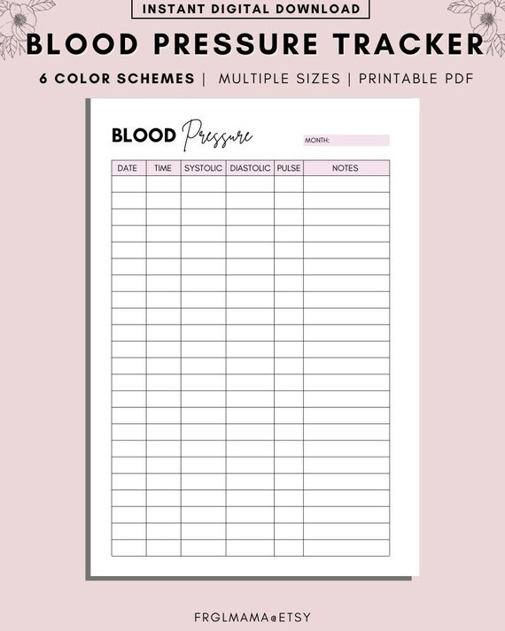 Blood Pressure Log Printable Blood Pressure Tracker BP UK 