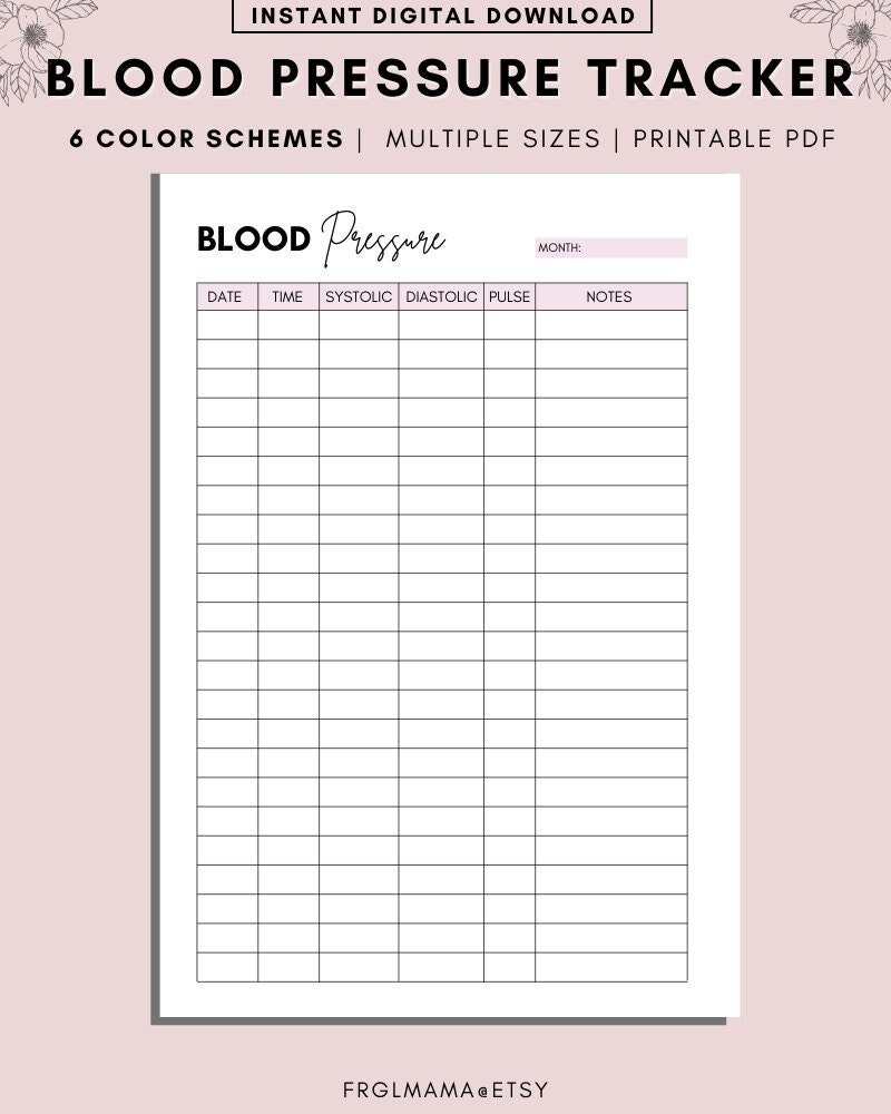 Blood Pressure Log Book Printable High Blood Pressure Etsy Uk