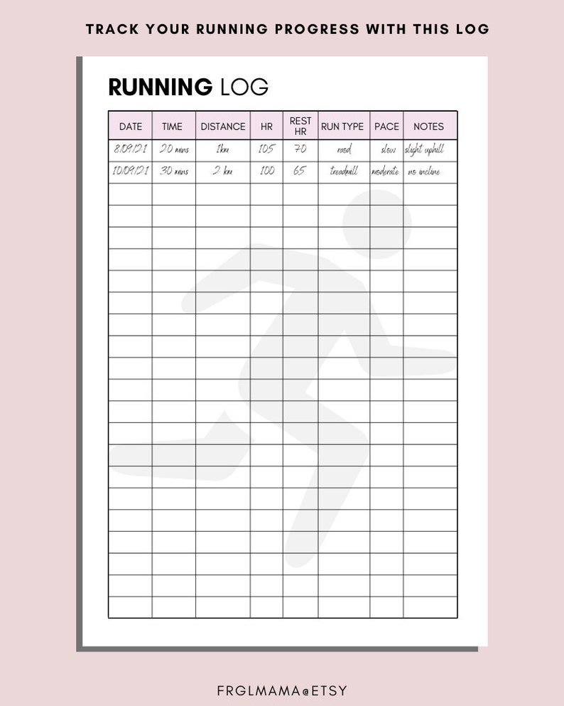 Running Log Tracker Printable Jogging and Workout Planner | Etsy