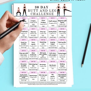 30 Day Butt & Leg Challenge: Fitness Tracker Printable (PDF) - Etsy