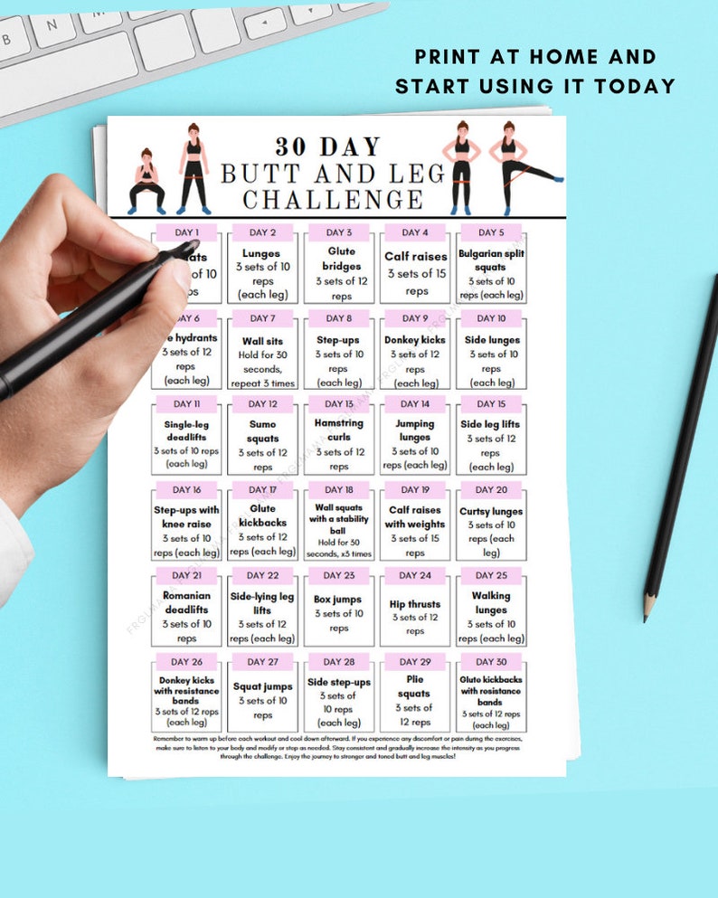 30 Day Butt & Leg Challenge: Fitness Tracker Printable (PDF) - Etsy