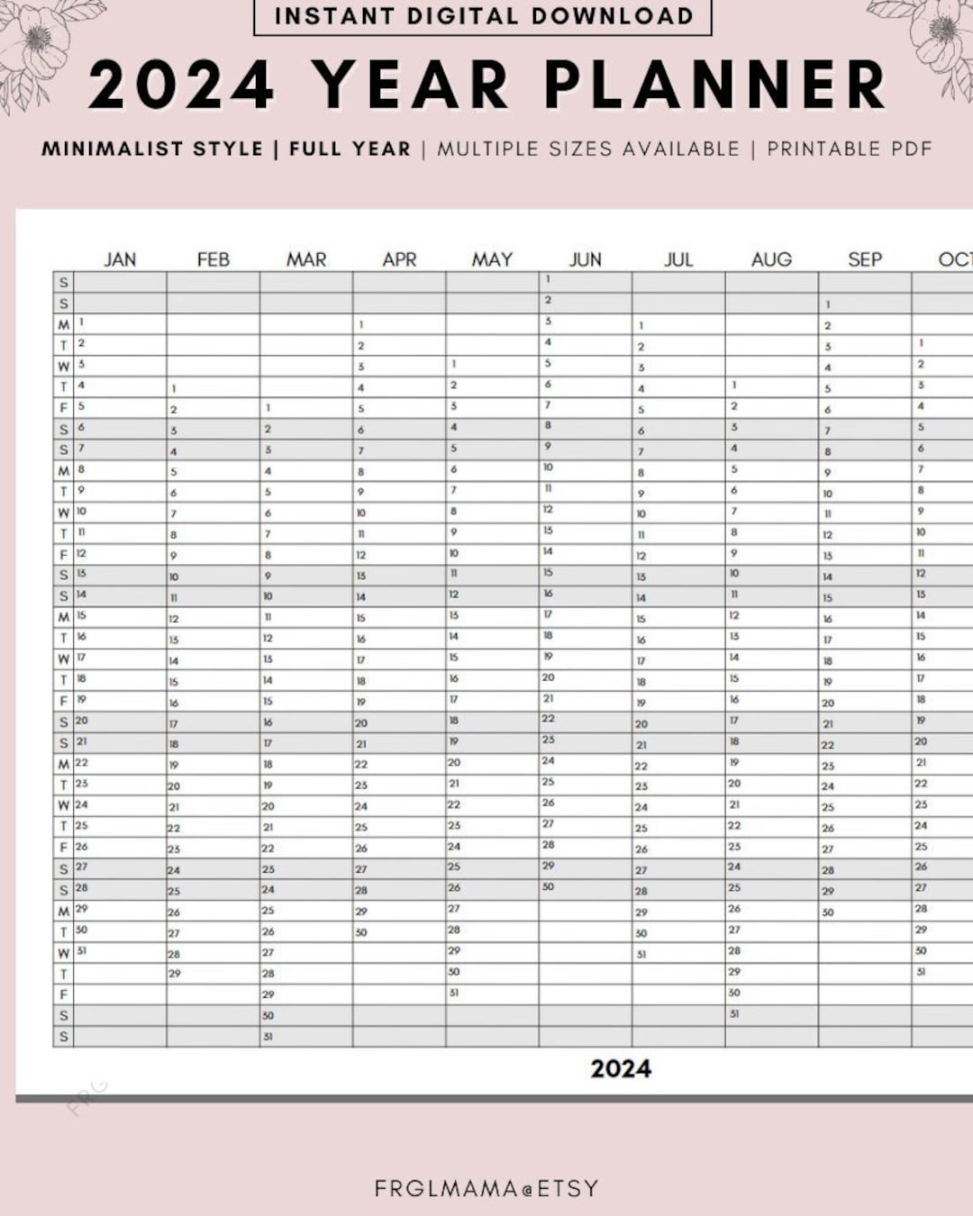 Wall Planner 2024, PRINTABLE Wall Planner, Wall Planner Family, Yearly Wall  Planner January 24 Rainbow Colors, Monthly Planner, Year to View 