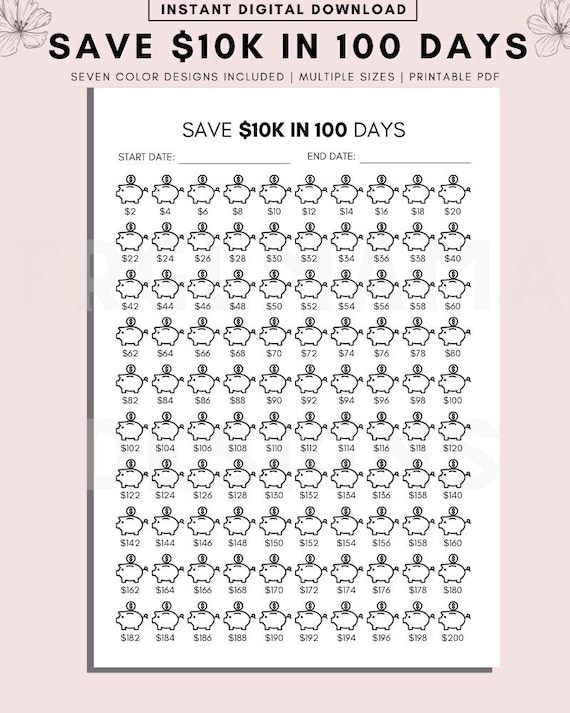 Buy 10K in 100 Day Challenge Tracker, 10K Savings Challenge