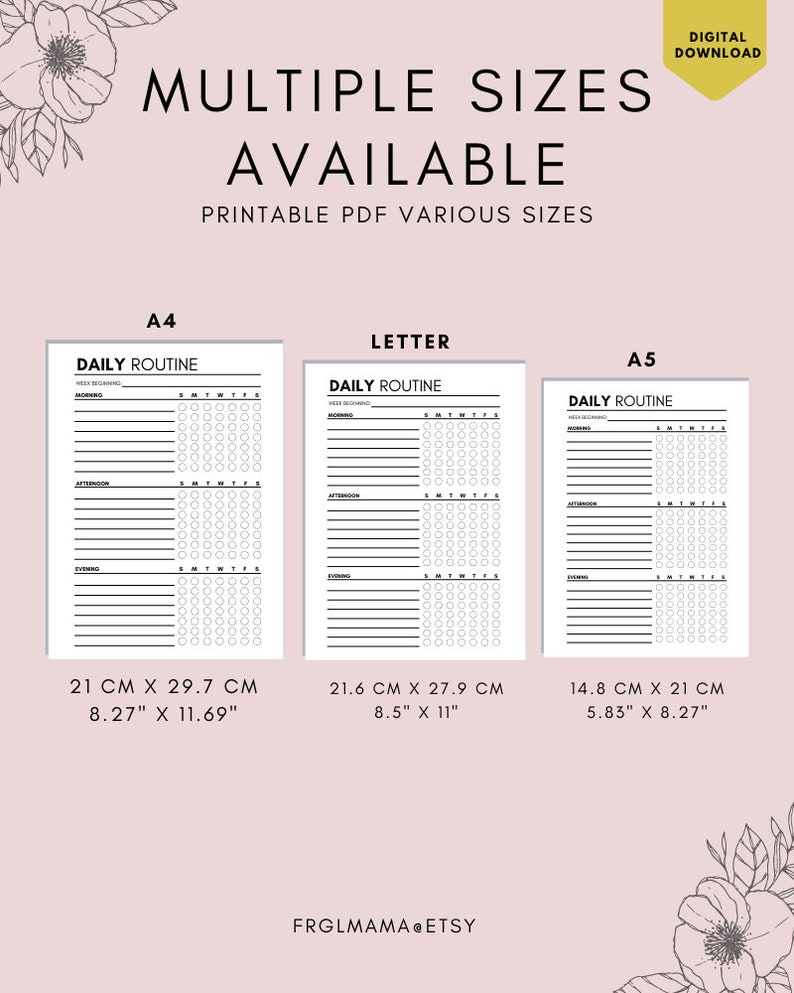Daily Routine Tracker Printable: Habit Checklist (A4/A5 & US Letter PDF ...