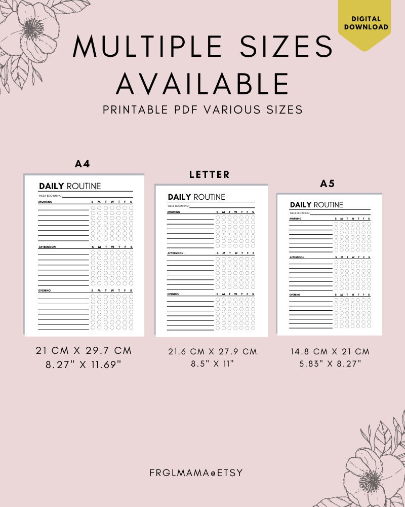 Daily Routine Tracker Printable: Habit Checklist (A4/A5 & US Letter PDF ...