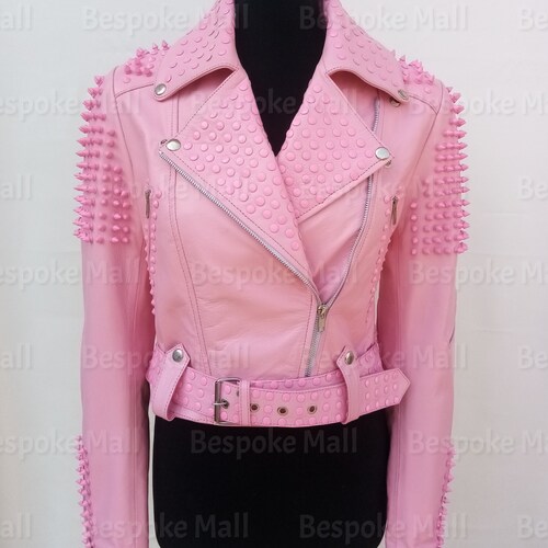 Women Pink Studded Leather Rock Steam Punk Style Biker Jacket - Etsy