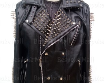 New Handmade Mens Punk Black Silver Long Spiked Studded