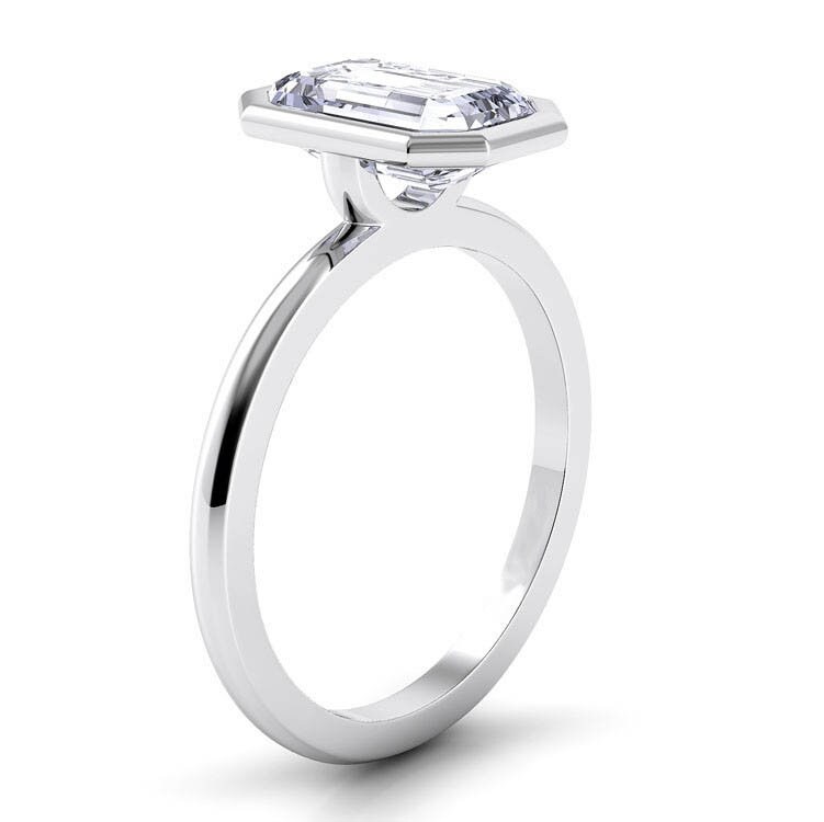 Bezel Setting Ring Emerald Cut Moissanite Engagement Ring Etsy