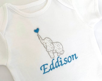 Embroidered Personalised Bodysuit - Elephant Baby Grow - Personalised Baby Gift - Design your own!