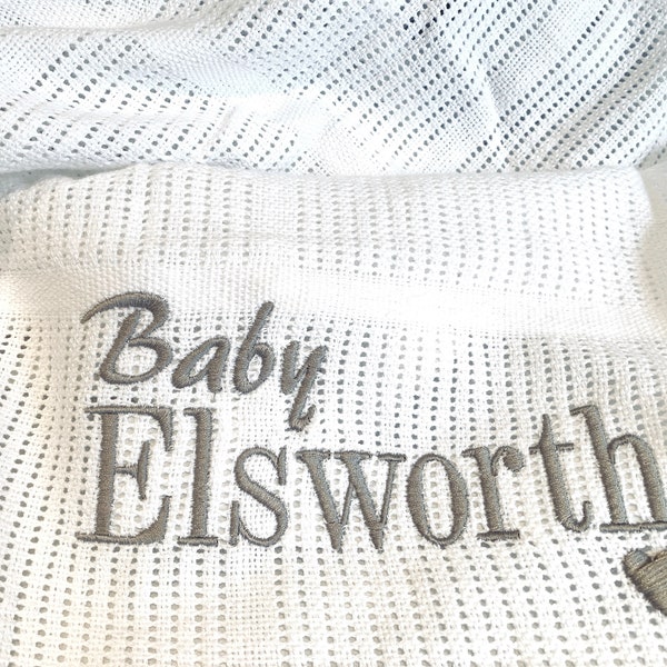Baby Blanket, Personalised Baby Name Newborn Gift, Embroidered Cellular Blanket, Organic Cotton Summer Pram Blanket, Personalised Baby Gift