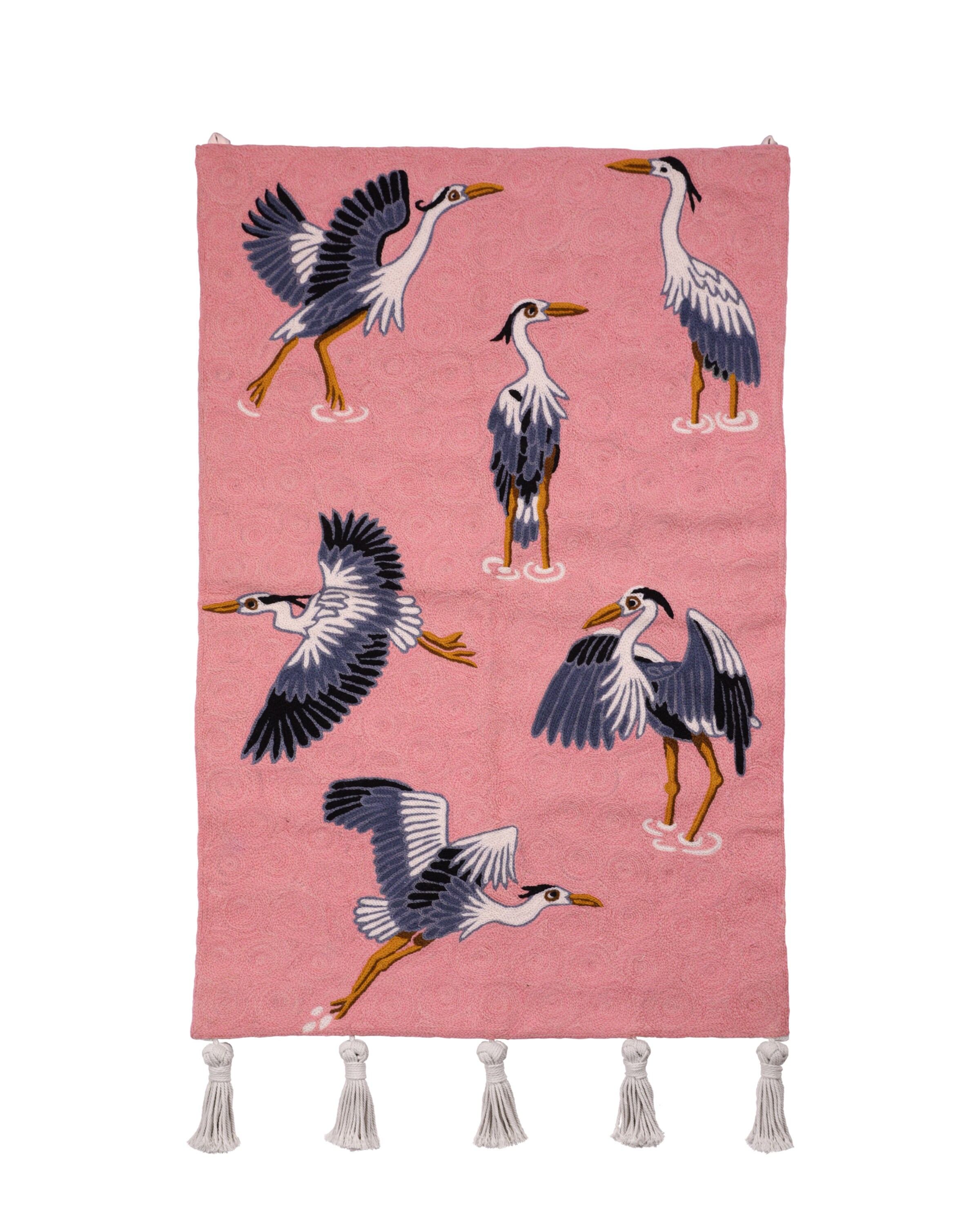 Tapisserie de Hérons | Hérons Colorés Brodés à La Main Murale d'oiseaux Entièrement Chambre d'enfant