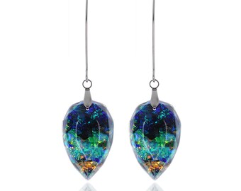 Drop Earrings -  Multicolor Earrings - Handmade Earrings - Sparkly jewelry - Dainty Jewelry - dichroic jewelry - anniversary gift - boho -