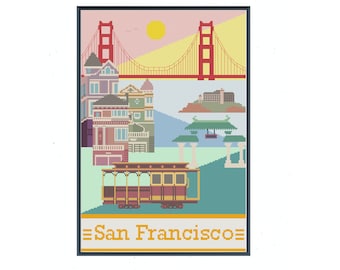 San Francisco Landmarks, Digital Cross-stitch Pattern