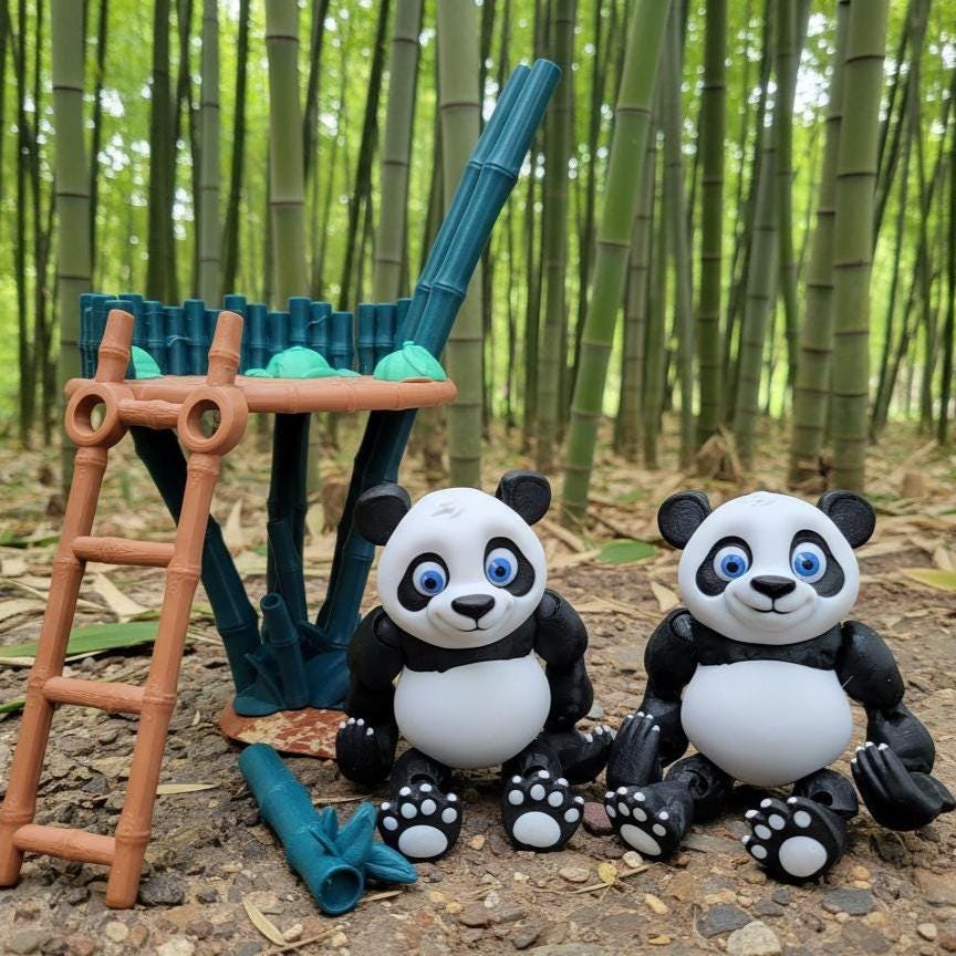 3D Printed Pandas With Bamboo Tree Platform – Posed Fidget Toy