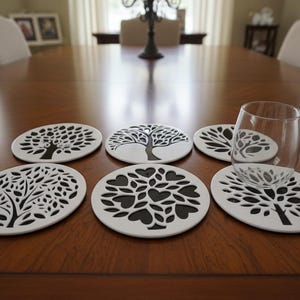 Tree Coasters Set of 6 - Black and White Acrylic - STYLE 2