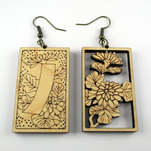 Hanafuda-style Earrings &quot;September 2&quot;  Designed off of a card game from Japan,  Birthday, Christmas, Valentine, Anniversary gift for her.