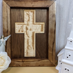 Beautiful 3D effect picture of Christ bridging the gap between us and God. Glowforge engraved and then framed to make the perfect gift.