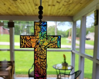 Cross Suncatcher - Floral Cross Suncatcher - Cross Suncatcher Glowforge