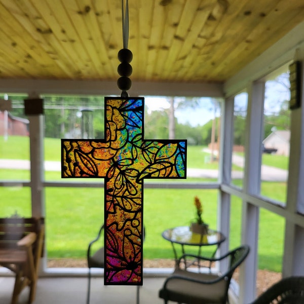 Cross Suncatcher - Floral Cross Suncatcher - Cross Suncatcher Glowforge