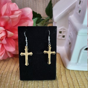 Cross Earrings - Glowforge  cut - Choice of Maple, Walnut or Cherry - Pierced Earrings - Birthday, Anniversary, or Valentine Gift for her