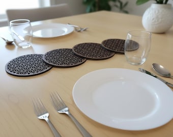 Kumiko Pattern Walnut Wood Coasters – 4" Round Drink Coaster Set (matches the Kumiko Napkin Holder)