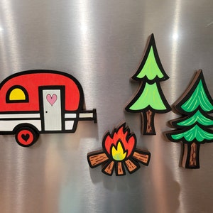 Camping Magnets - Frig Magnets - Campfire Magnets - Unique Refrigerator Magnets - Refrigerator Magnets for Camping - Happy Camper Magnets