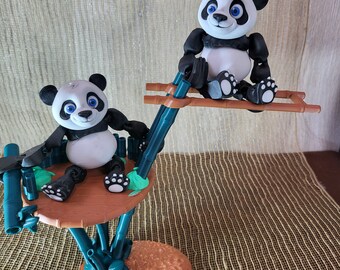 3D Printed Pandas With Bamboo Tree Platform – Posed Fidget Toy