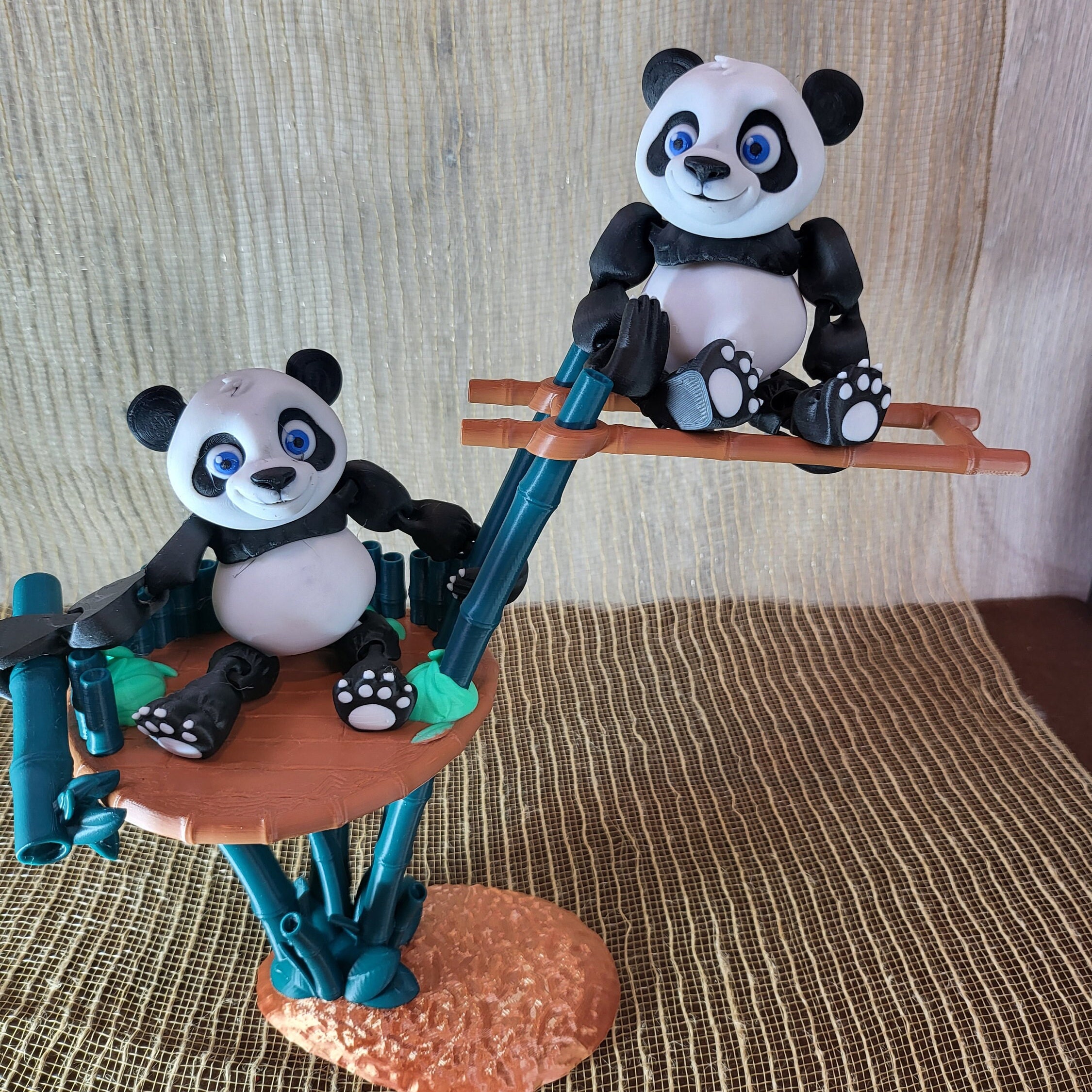 3D Printed Pandas With Bamboo Tree Platform – Posed Fidget Toy
