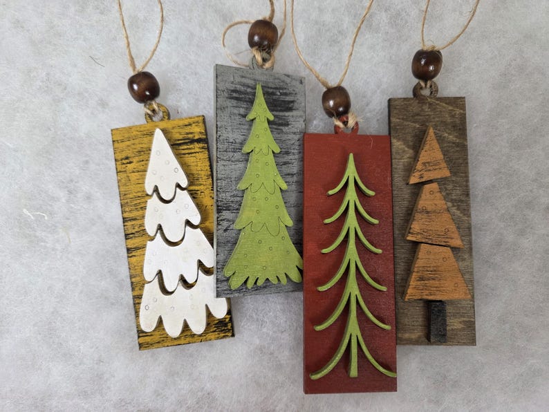 Rustic Wooden Christmas Tree Ornaments Set – Handcrafted Holiday Decor ...