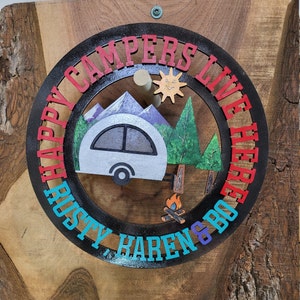 Personalized Camping Sign - Round Camping Sign - Happy Campers Sign - Camping Is My Happy Place -Lets Go Camping - Family Camping Sign