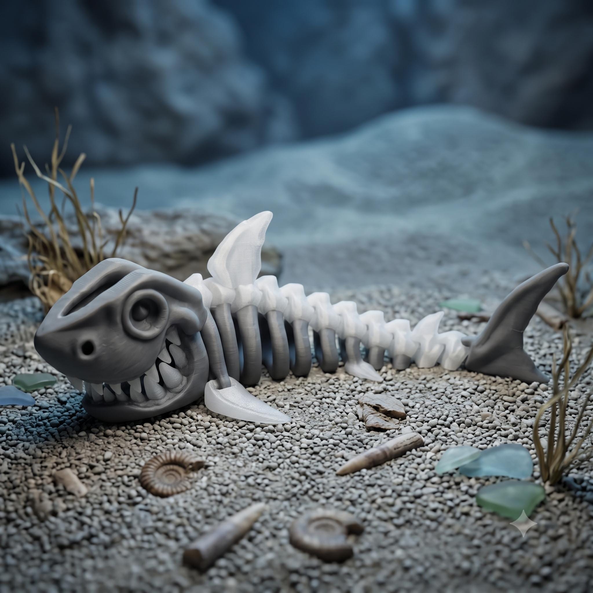 シャーク　マウス　スカル　オブジェ Articulated Shark Skeleton 3D Print – Moving Parts Toy, Desk Decor